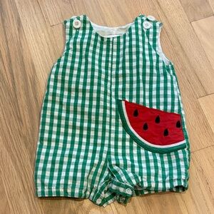Green Checkered Kids One Piece with Watermelon Patch